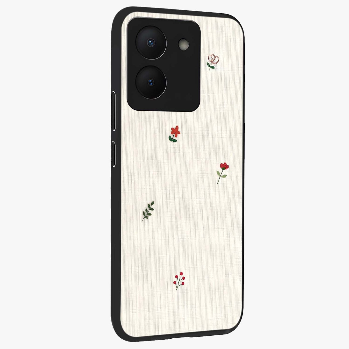 Minimalistic Blue With White Flower Pattern Glass Case upright view showcasing clean white flower artwork with calming blue theme.