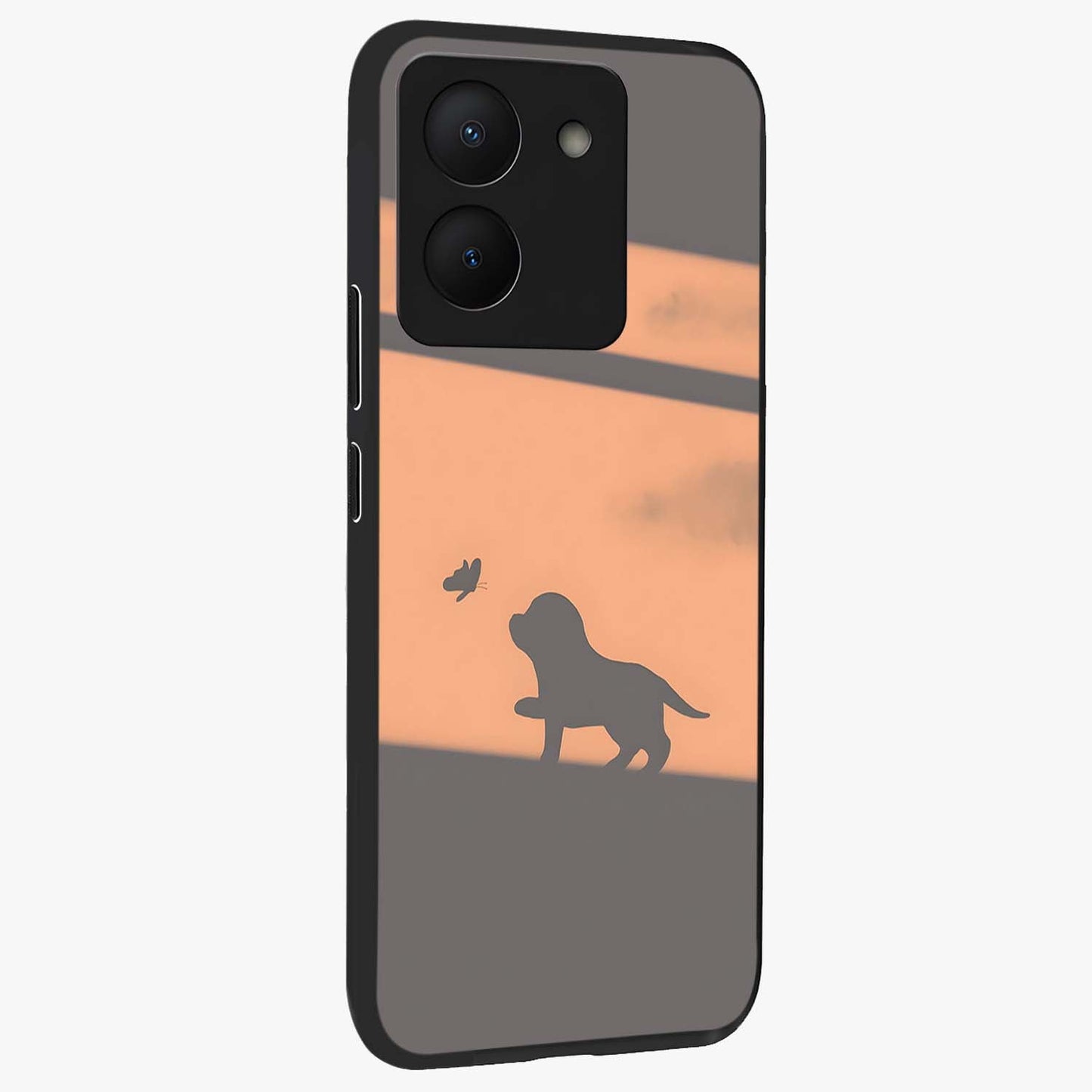 Puppy Shadow Art Glass Case upright view showcasing charming puppy artwork with creative silhouette theme.