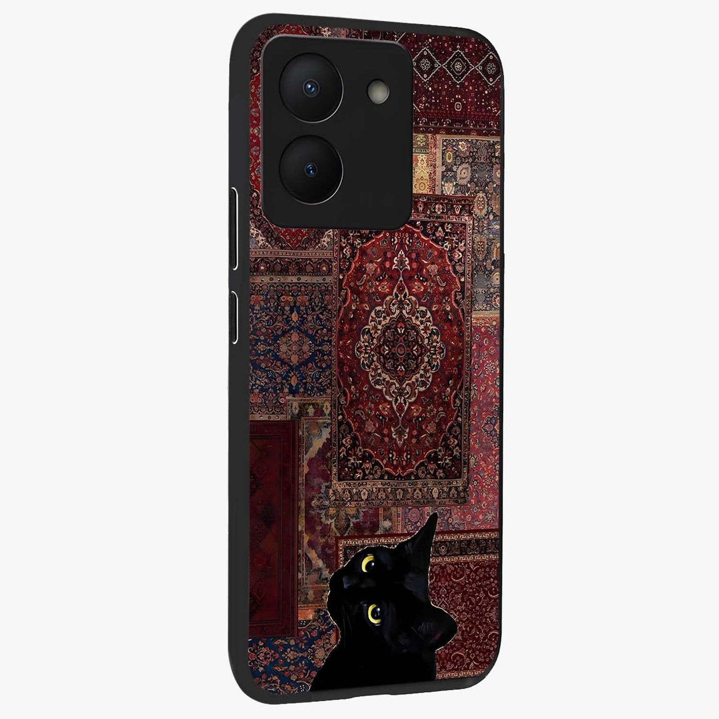 Regal Magic Cat Apple Glass Case upright view showcasing charming cat artwork with playful magical theme.