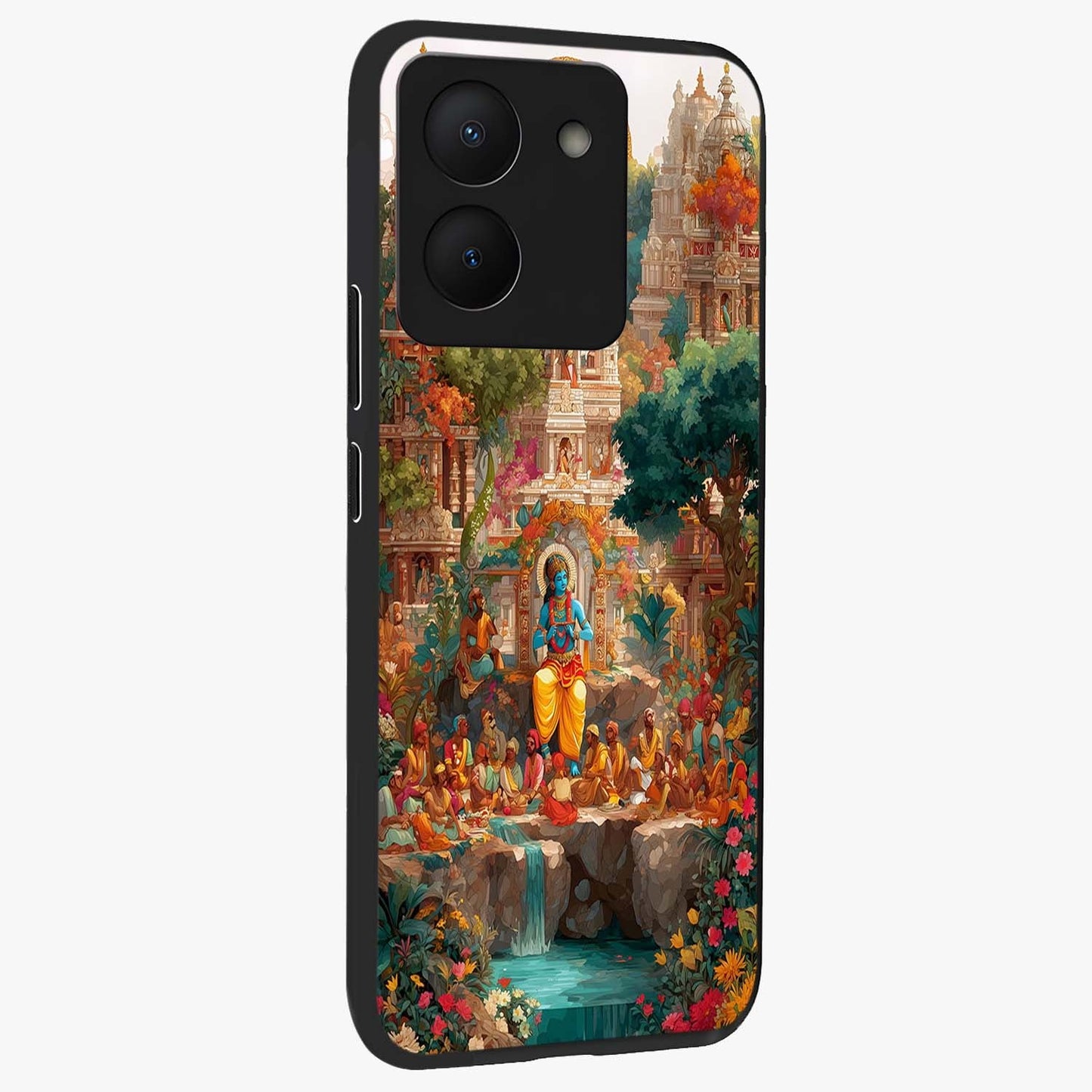 Sacred Sunlight Gods Glass Case upright view showcasing glowing divine artwork with sacred mythological theme.