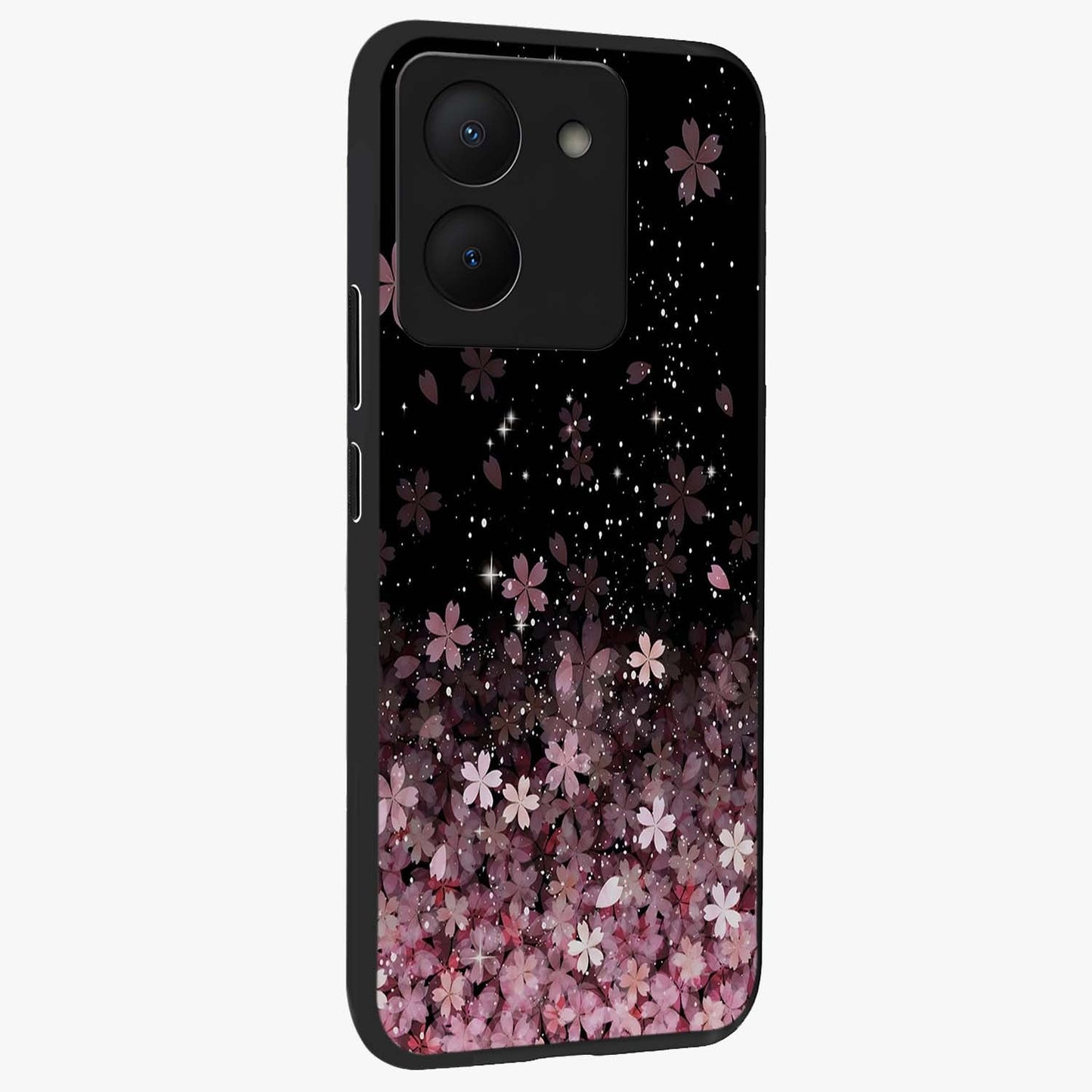 Small Starry Flowers Glass Case upright view showcasing charming floral artwork with dreamy starry theme.