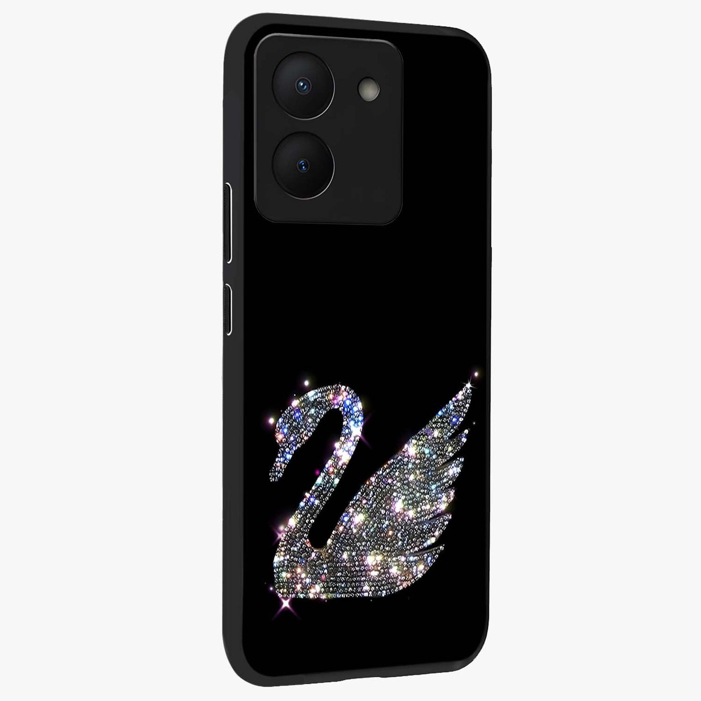 Starlit Swan Grace Glass Case upright view showcasing beautiful swan artwork with peaceful night themed design.