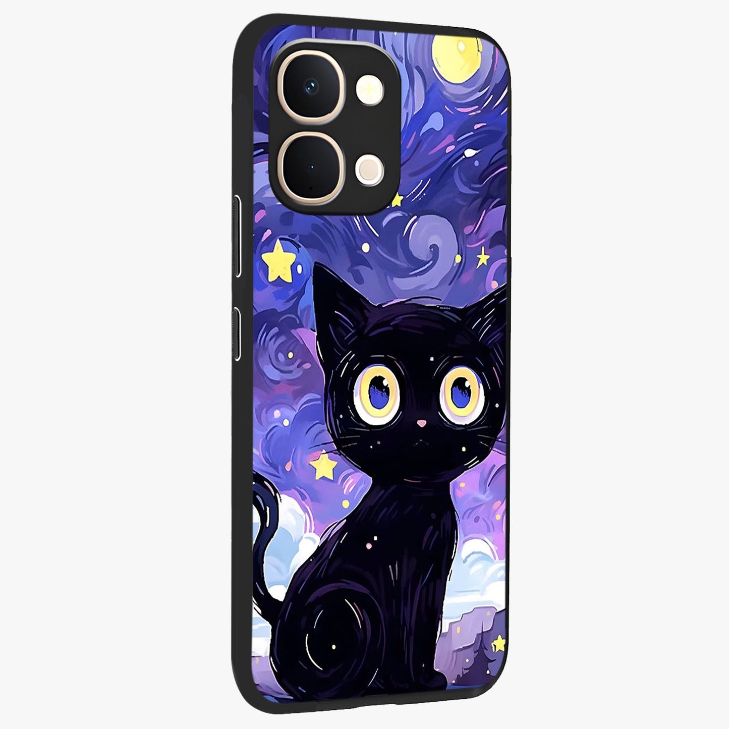 Abstract Cat Art Glass Case upright view showcasing creative feline illustration and aesthetic artistic style.
