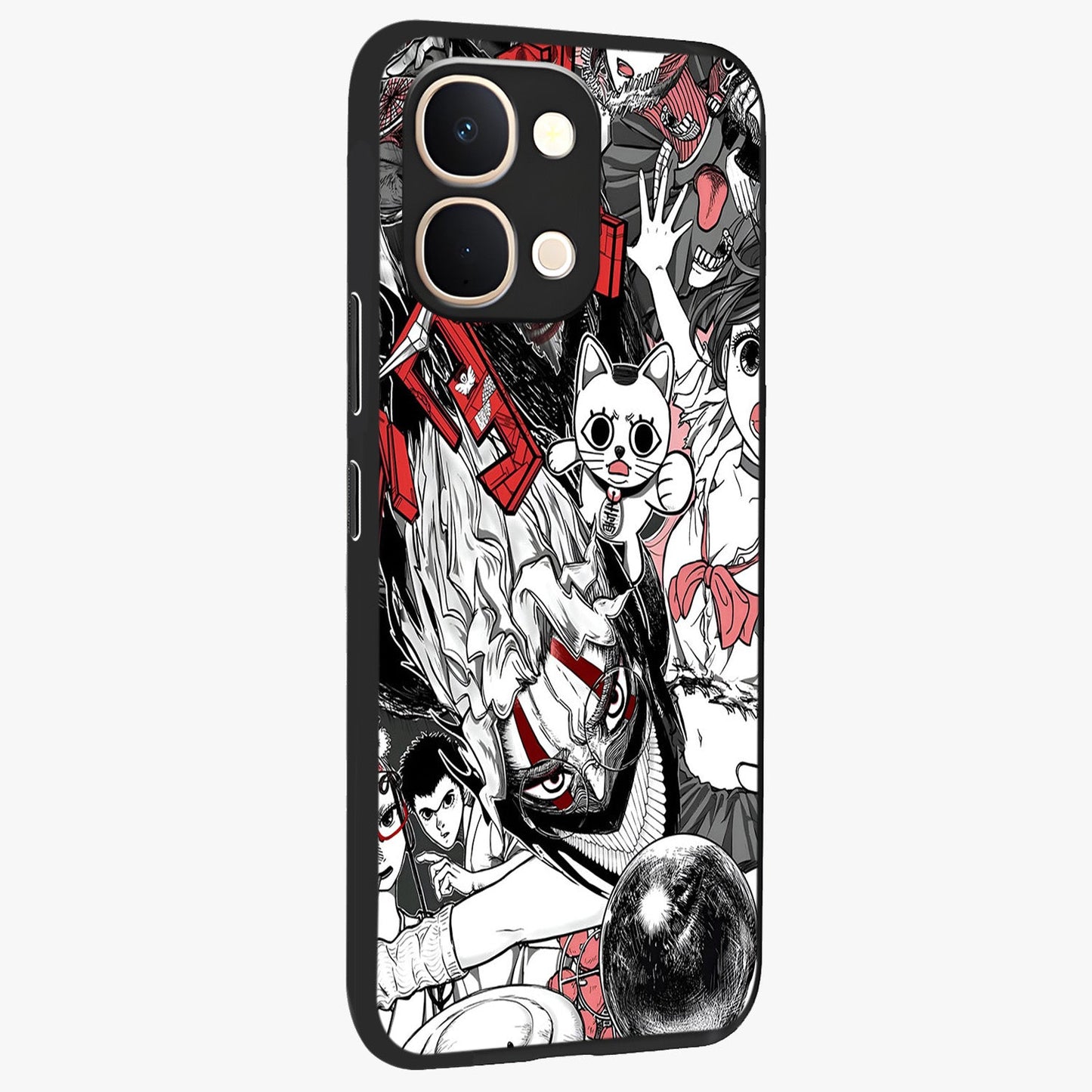 Crimson Chaos Panel Glass Case upright view showcasing intense crimson artwork with dramatic aesthetic style.
