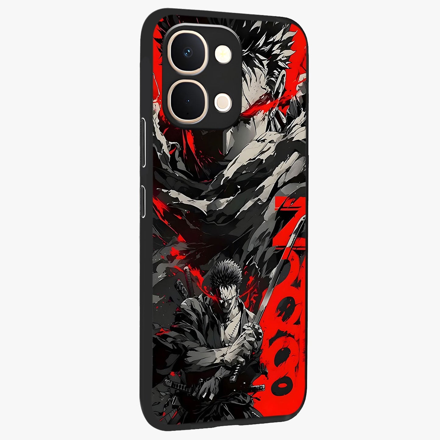 Demon Sword Resolve Glass Case upright view showcasing dramatic warrior artwork with intense battle theme.