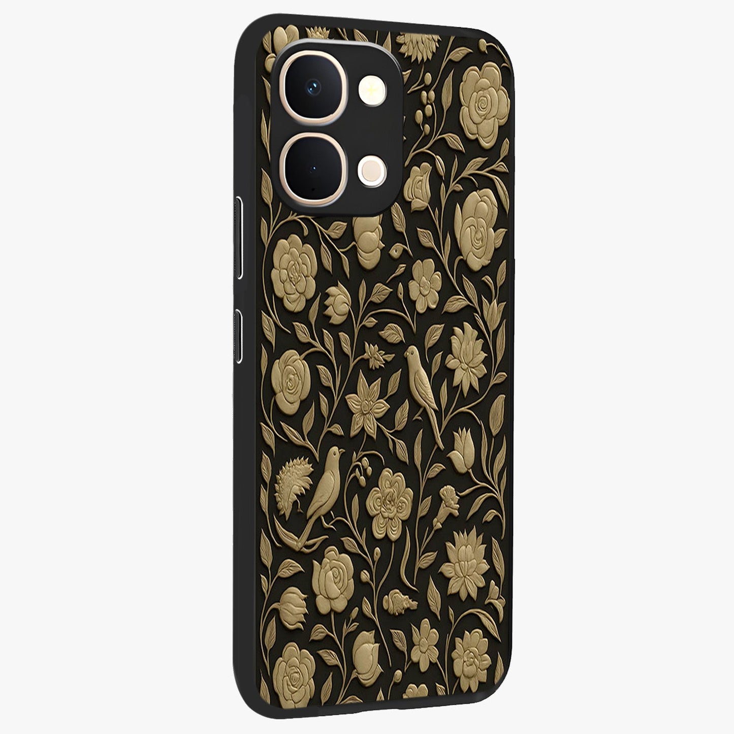 Golden Evil Eye Mandala Glass Case upright view showcasing decorative evil eye mandala artwork with spiritual aesthetic style.