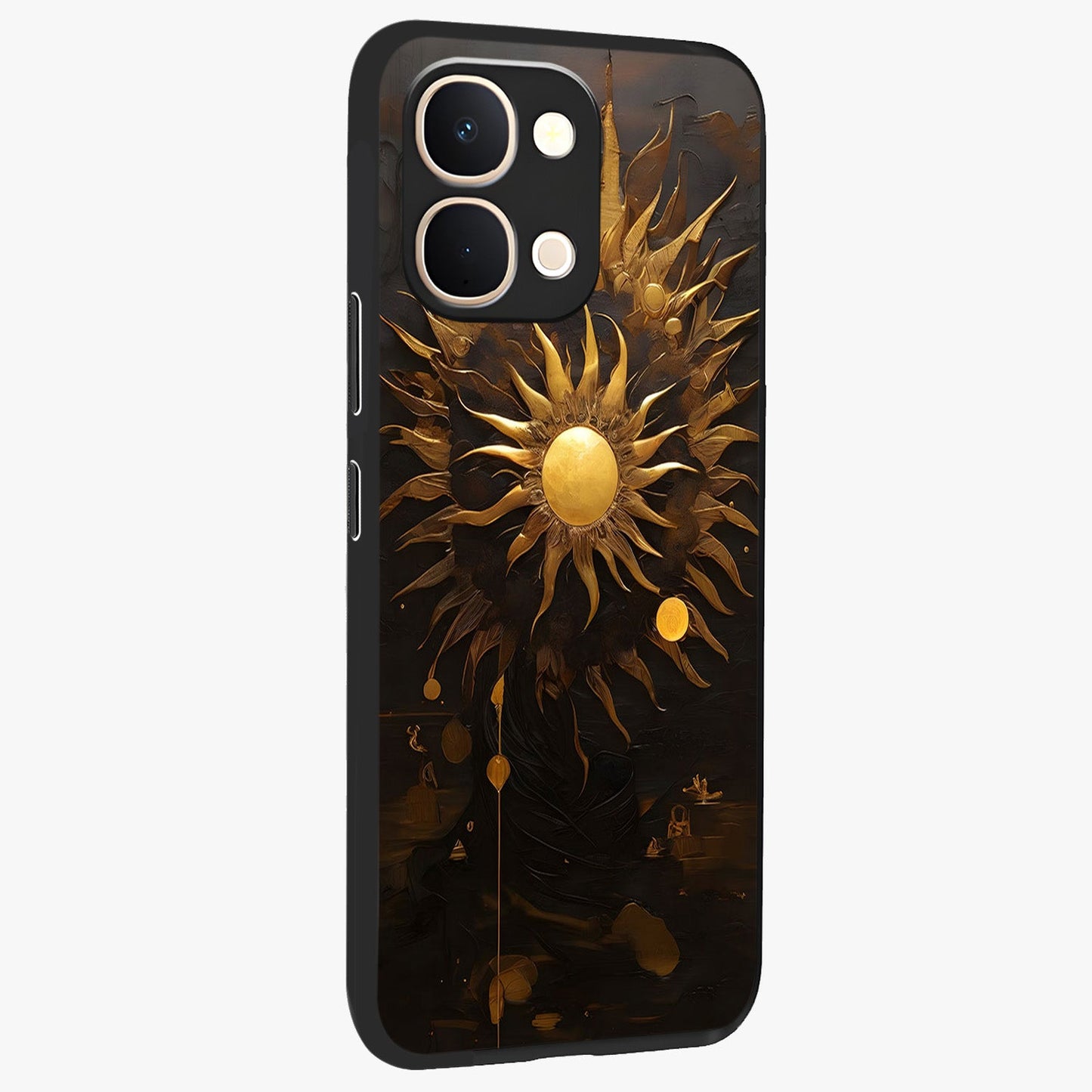 Golden Sun Majesty Glass Case upright view showcasing haunting graveyard artwork with dramatic dark theme.