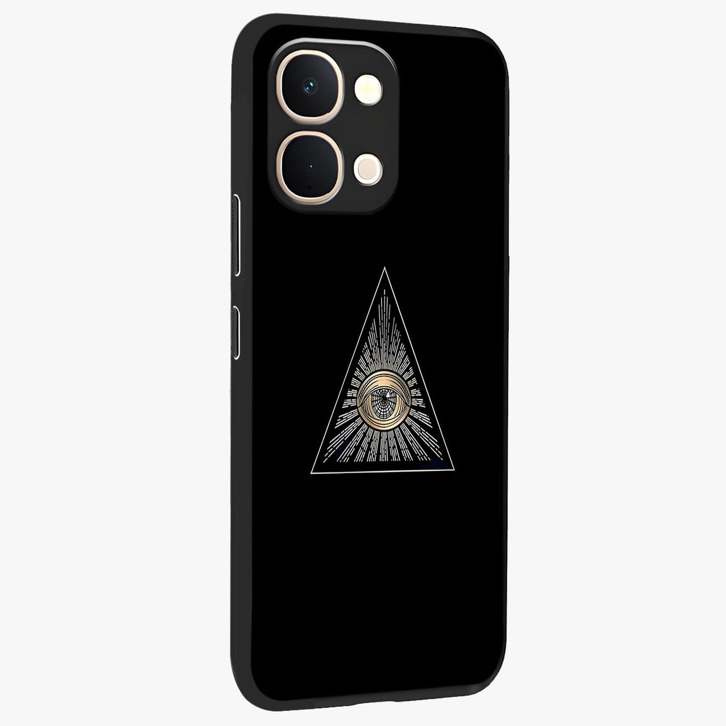 Illuminati Evil Glass Case upright view showcasing striking illuminati artwork with mysterious symbolic theme.