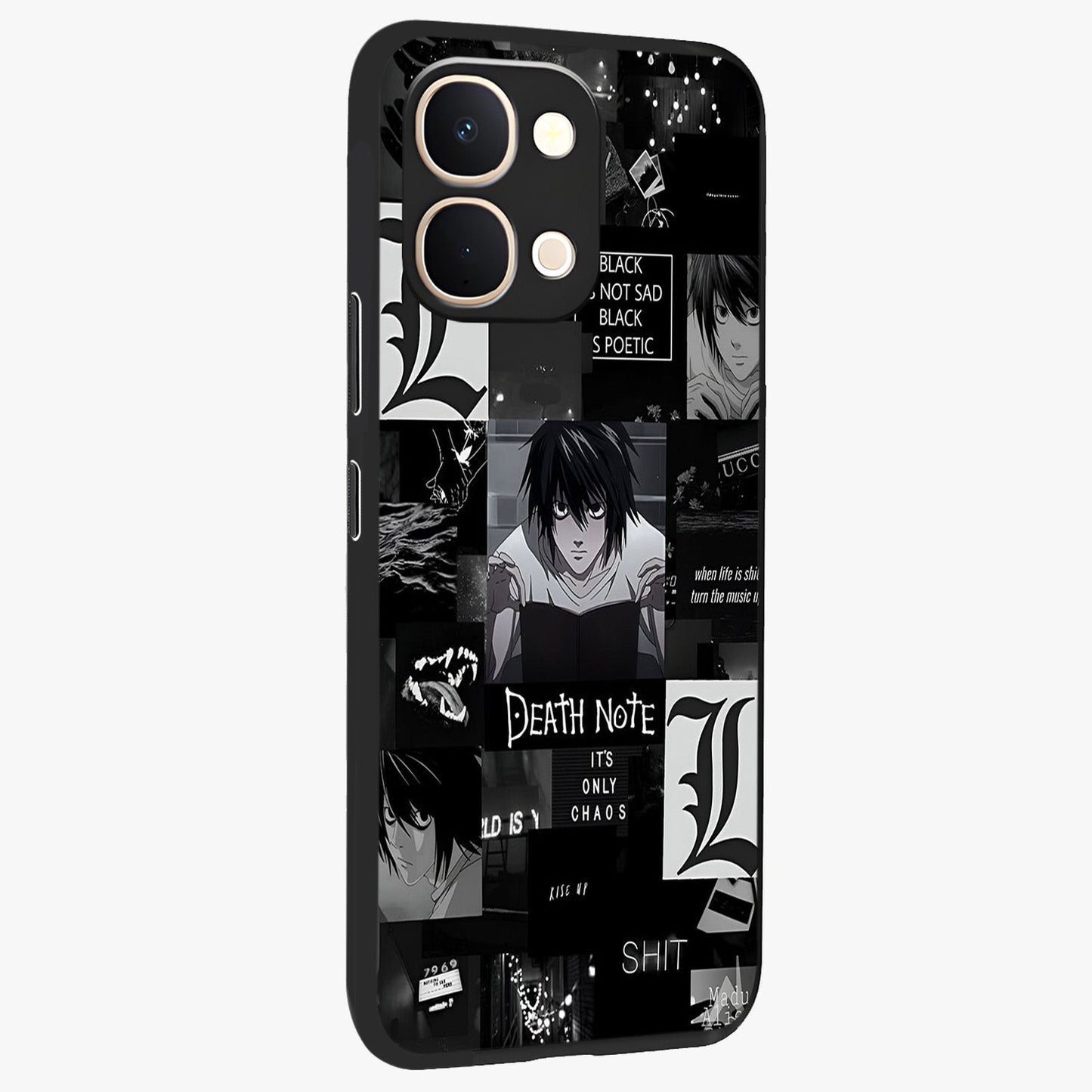 Midnight Chaos Mind Glass Case upright view showcasing expressive abstract artwork with bold dark theme.