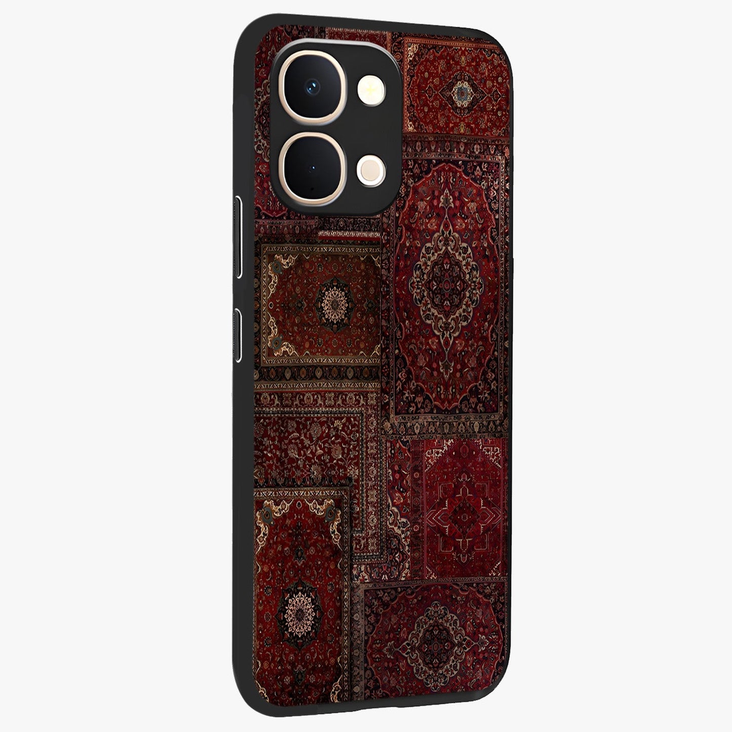 Persian Velvet Tale Glass Case upright view showcasing elegant Persian artwork with classic heritage theme.