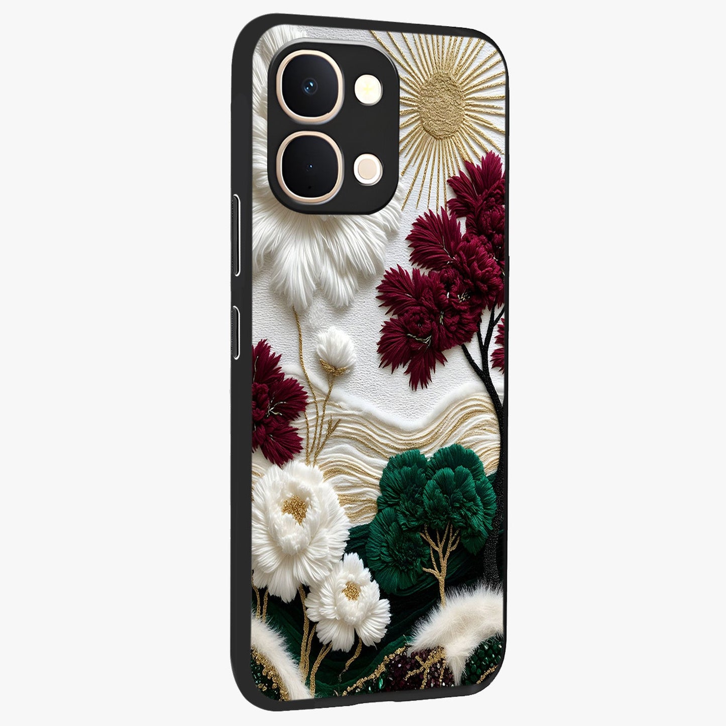 Radiant Bloom Elegance Glass Case upright view showcasing decorative flower artwork with refined botanical theme.