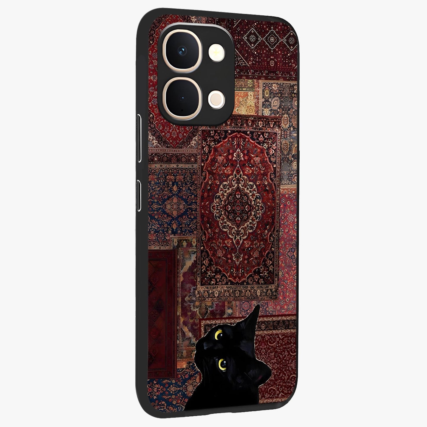 Regal Magic Cat Apple Glass Case upright view showcasing charming cat artwork with playful magical theme.