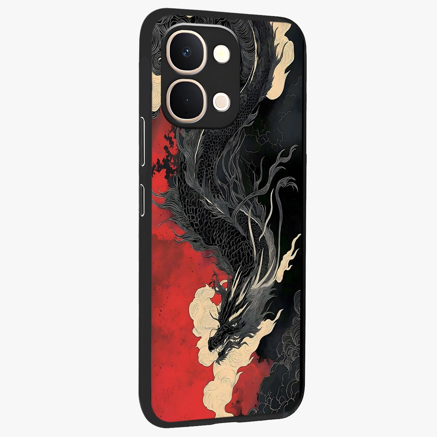 Shadow Dragon Fury Glass Case upright view showcasing intense dragon artwork with dramatic shadow theme.