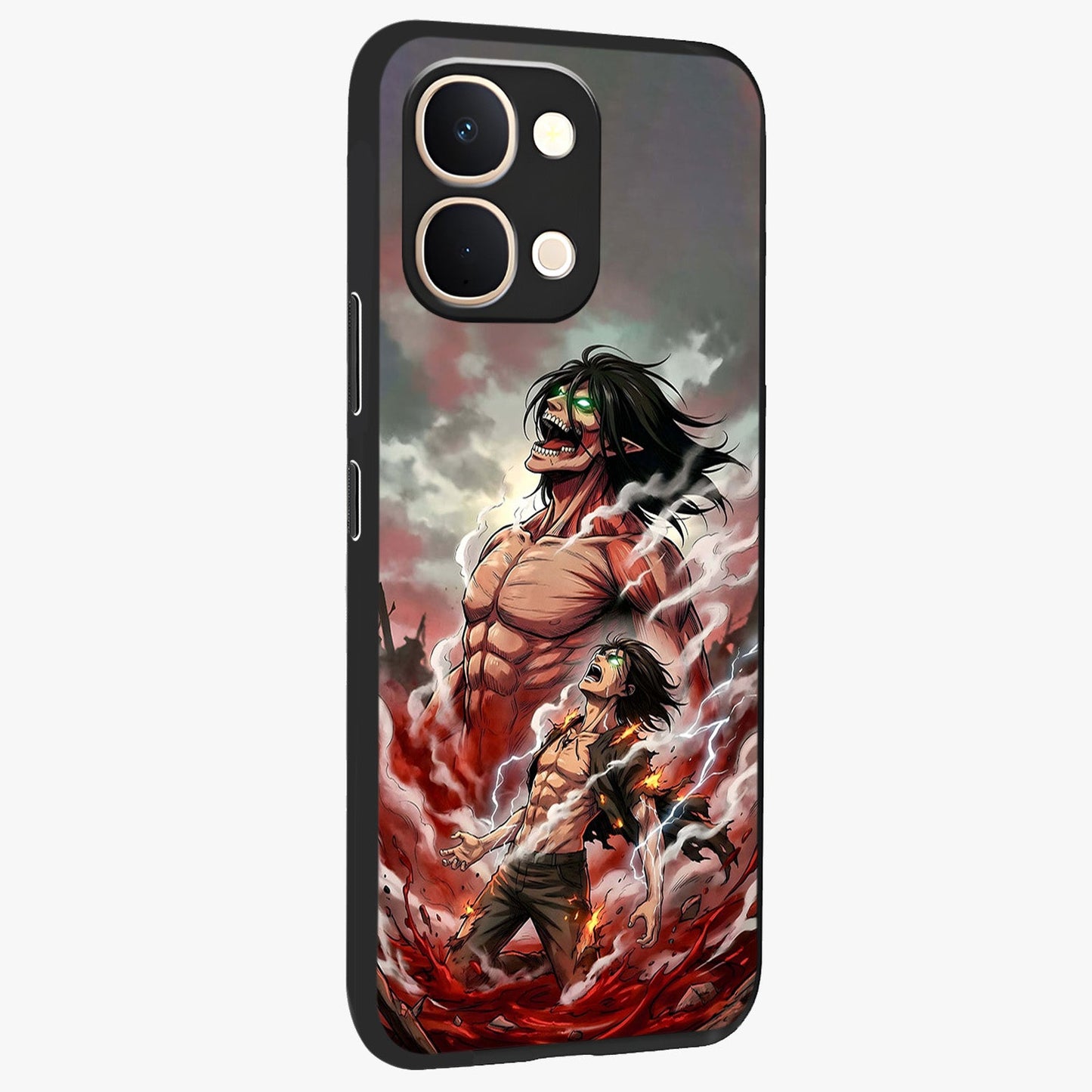 Titan Awakening Fury Glass Case upright view showcasing intense titan artwork with epic fantasy theme.