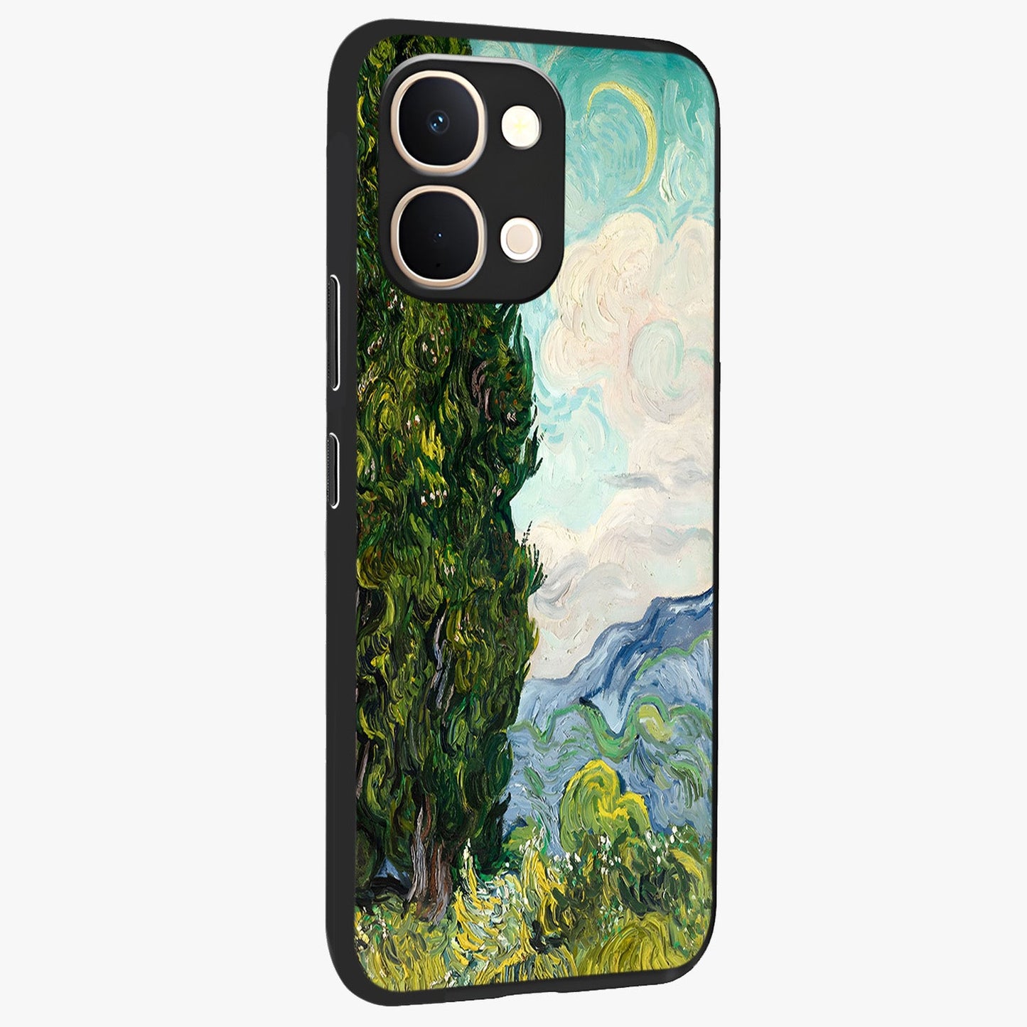 Van Gogh Vintage Art Glass Case upright view showcasing elegant vintage painting artwork with artistic heritage theme.