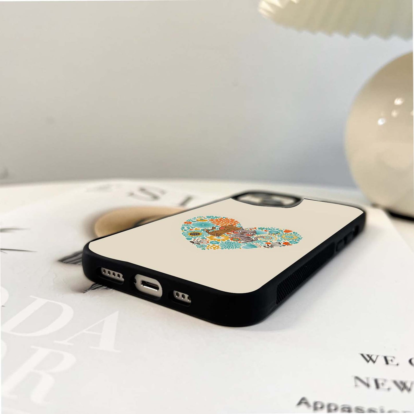 Floral Heart Cats Glass Case