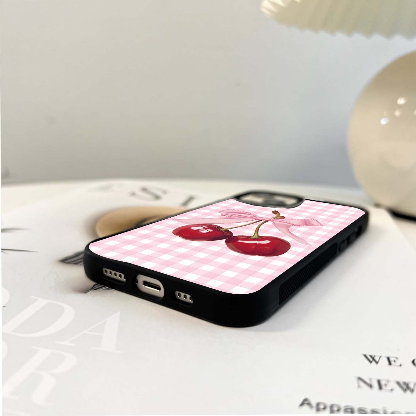 Pink Picnic Cherries Glass Case