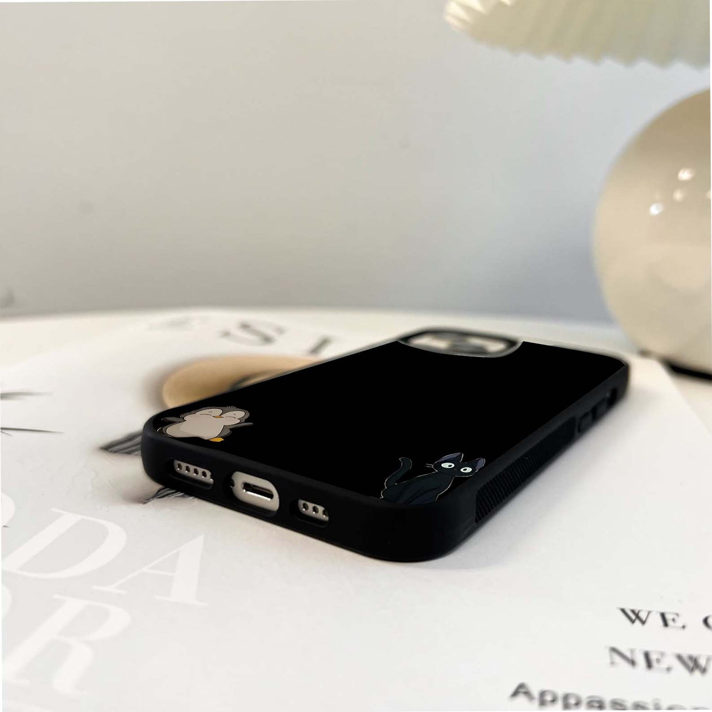 Wide-Eyed Black Cat Glass Case