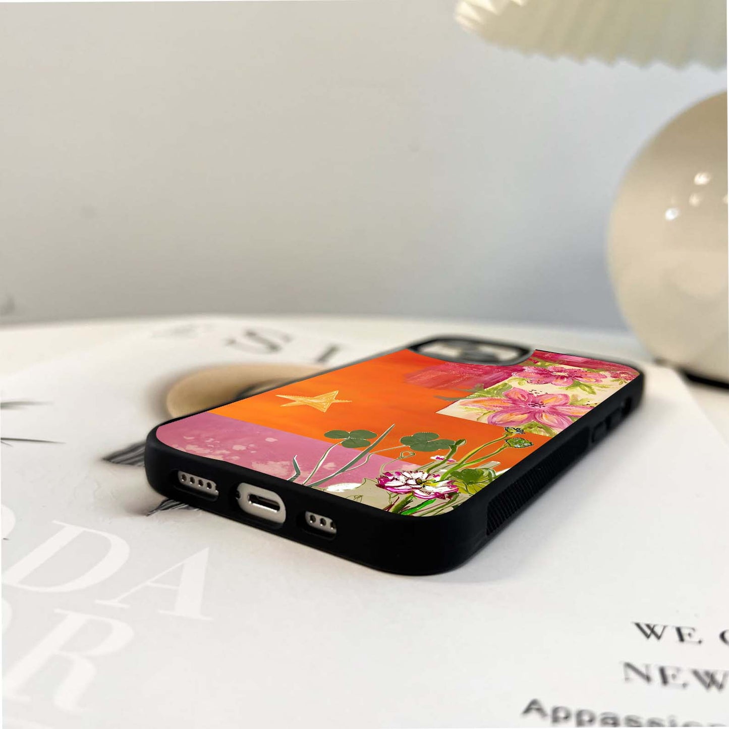 Tangerine Floral Glow Glass Case