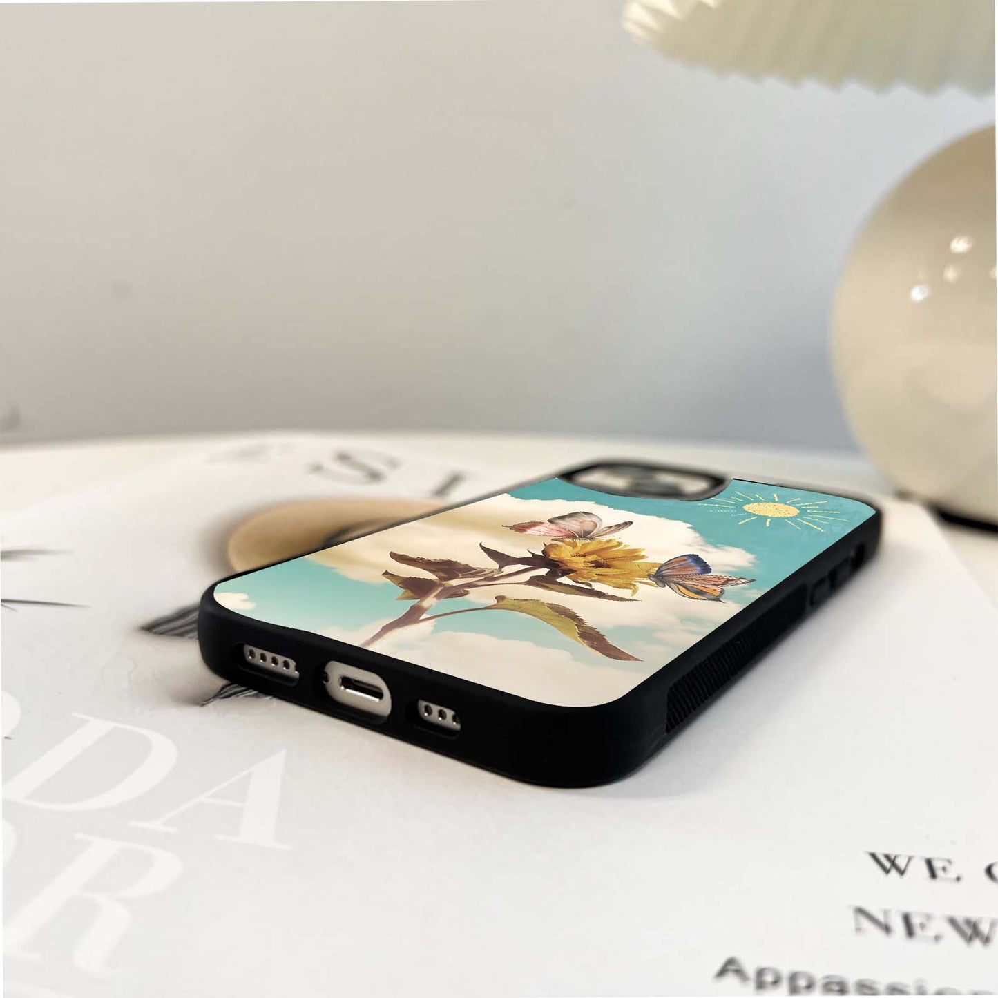 Sunflower & Butterflies Glass Case