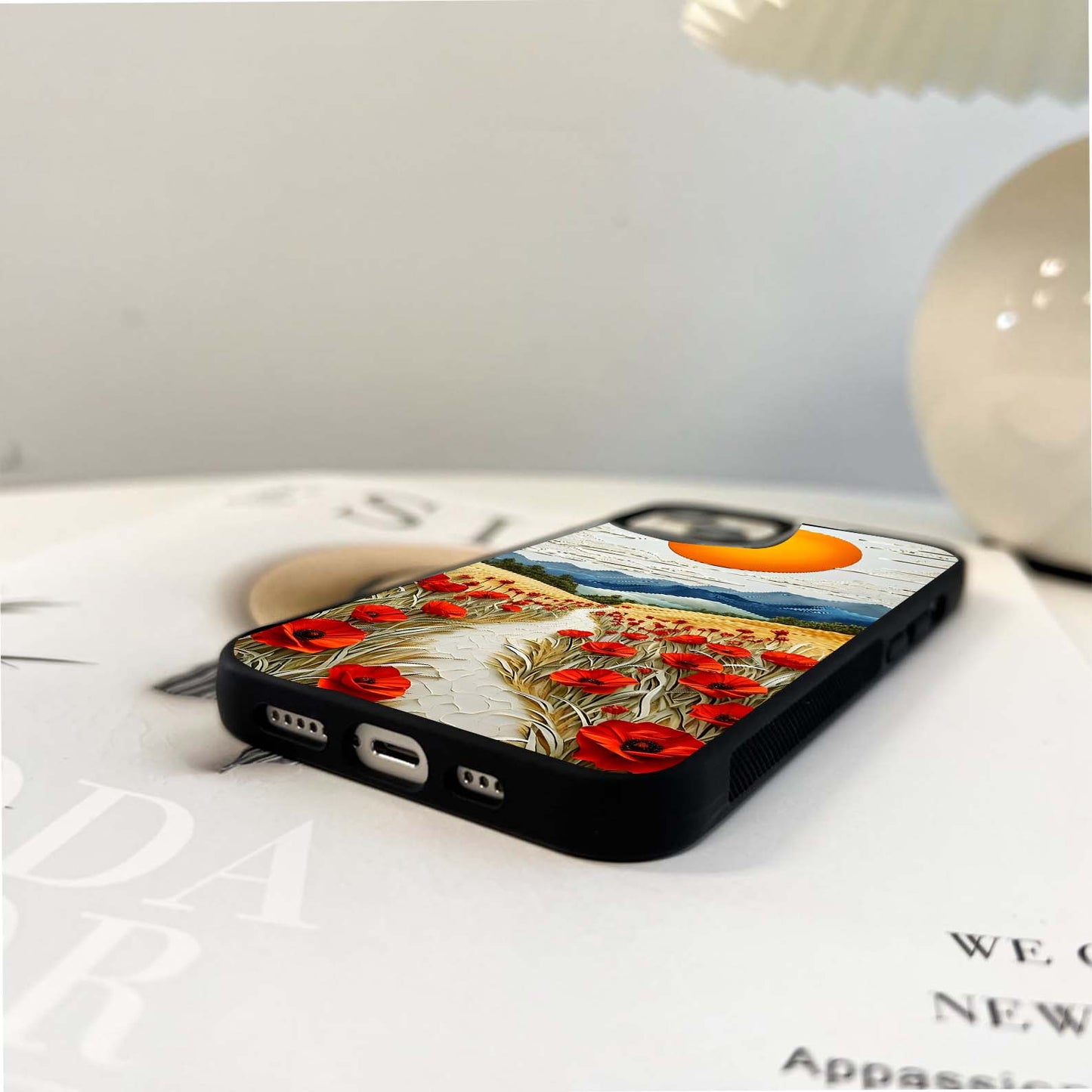 Orange Sun & Poppies Glass Case