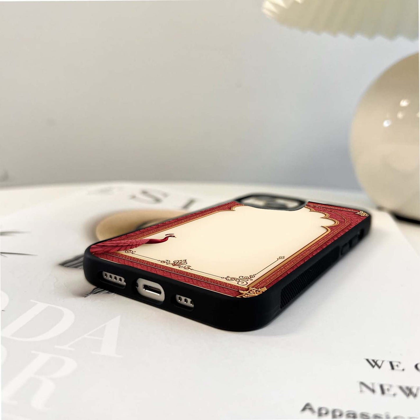 Maroon Mural Birds Glass Case