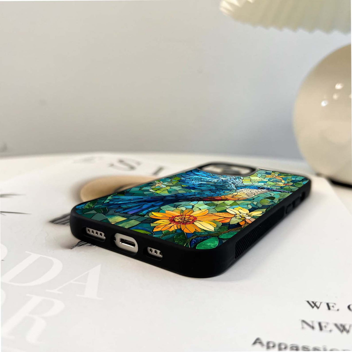 Mosaic Blue Bird Glass Case