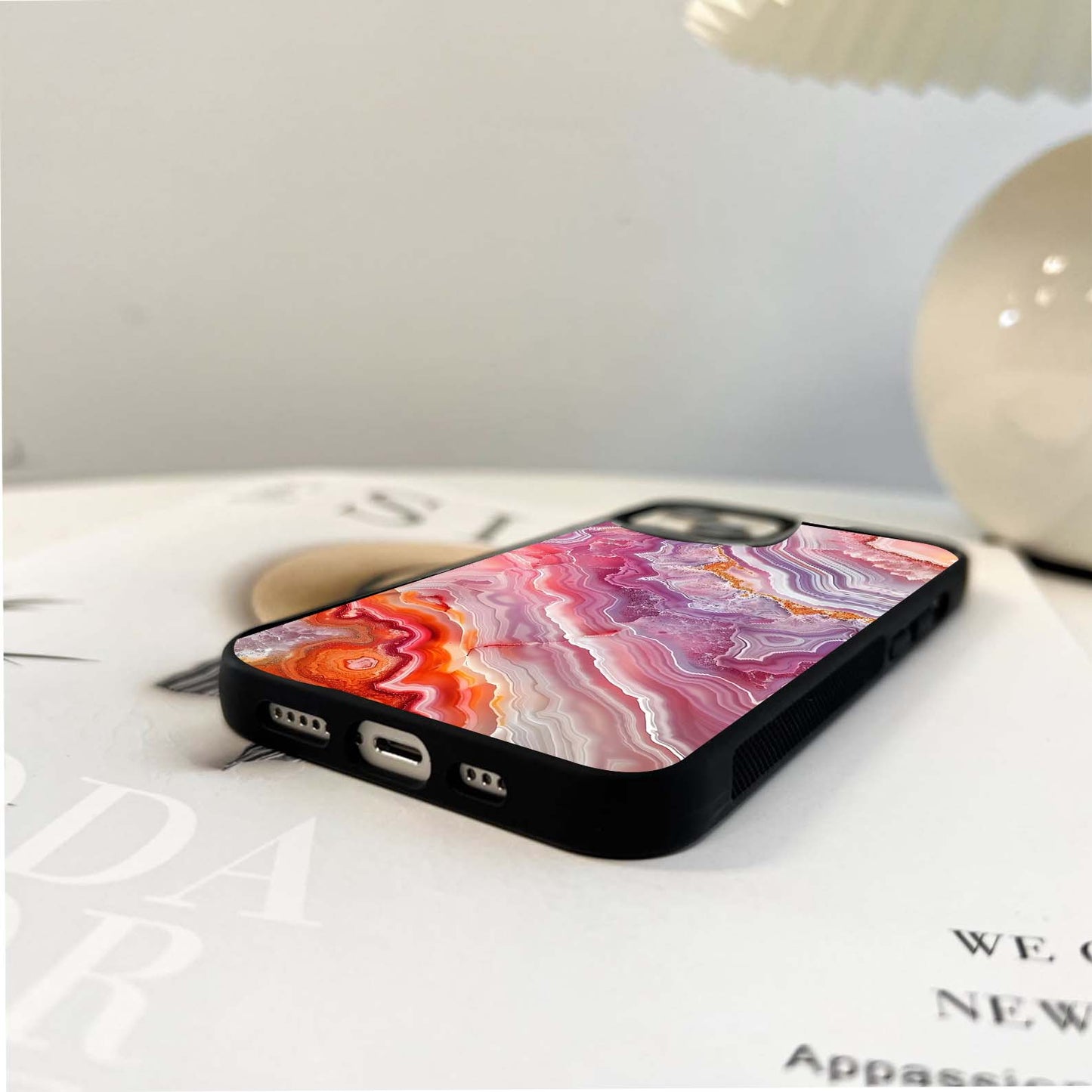 Rose Quartz Marble Glass Case