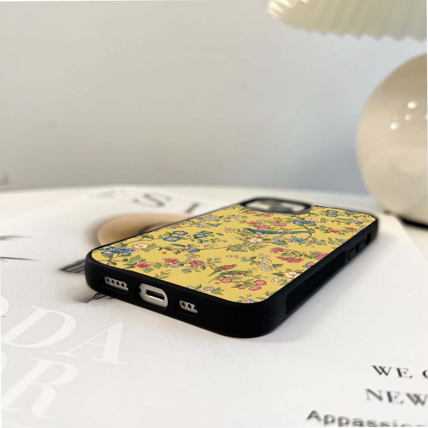 Yellow Crayon style floral Glass Case