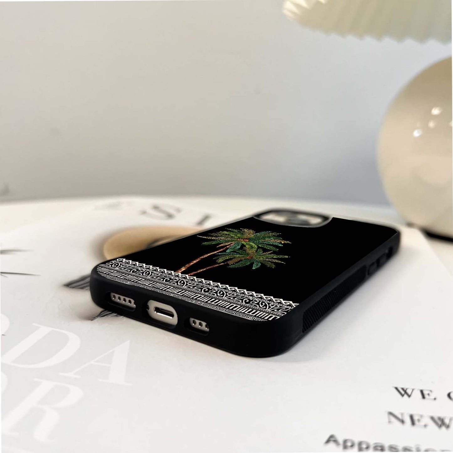 Tropical Palm Embroidery Glass Case