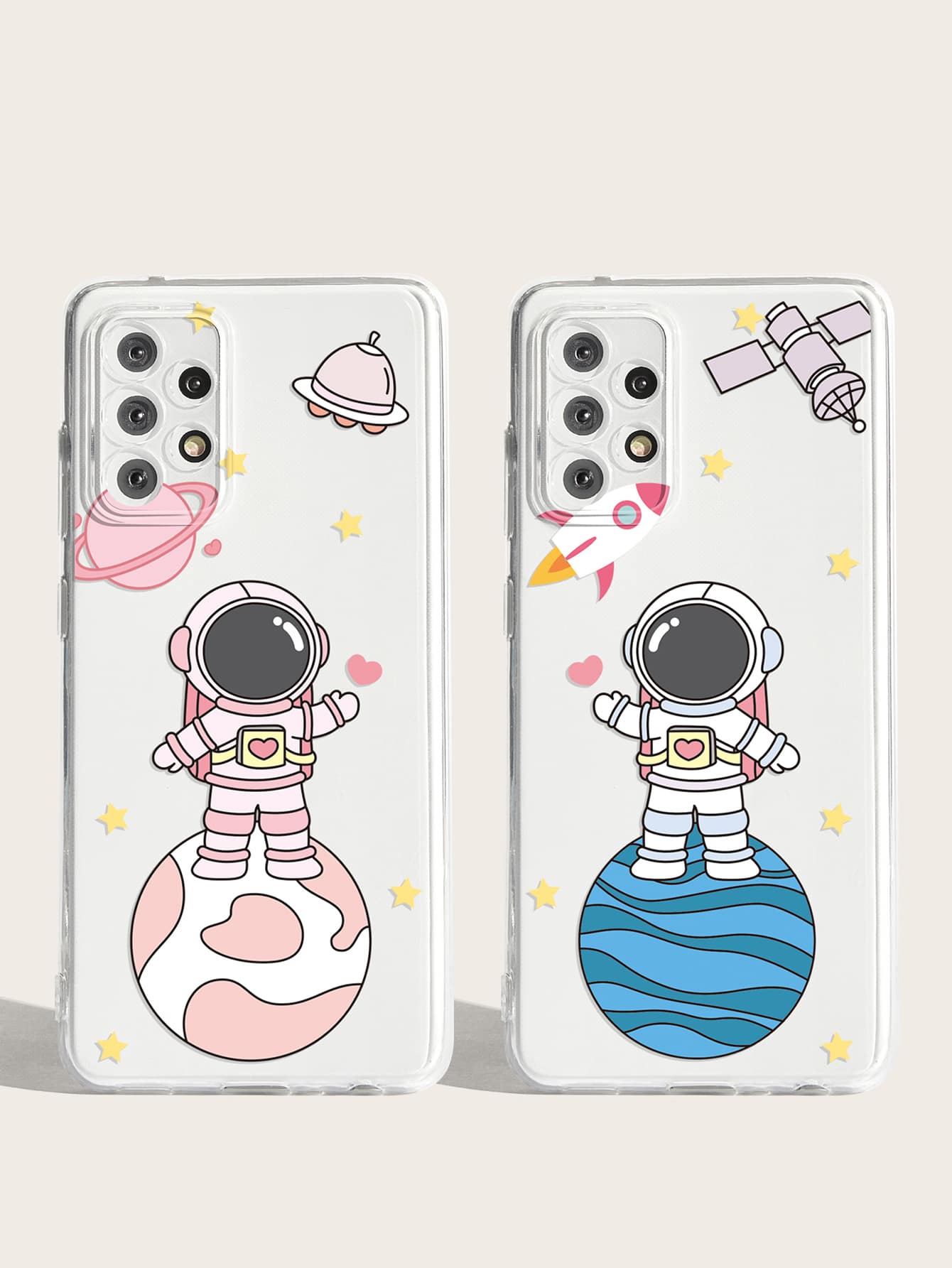 Couple Astronaut Pattern Cute Clear Silicon Case Cover