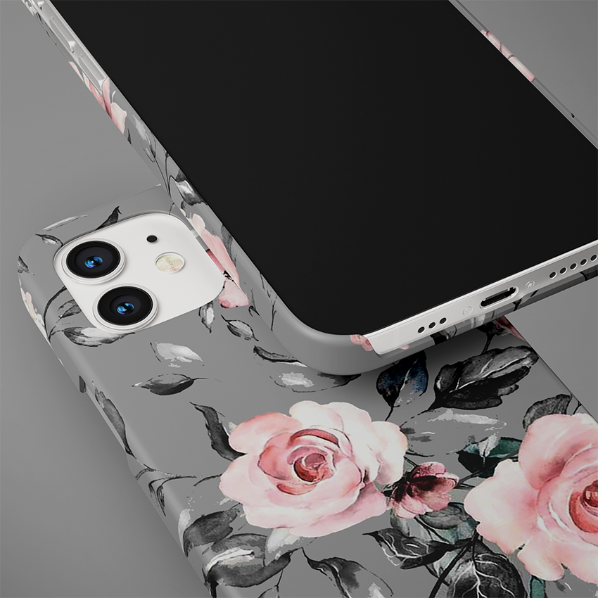 Grey Floral Slim Case Cover With Same Design Holder
