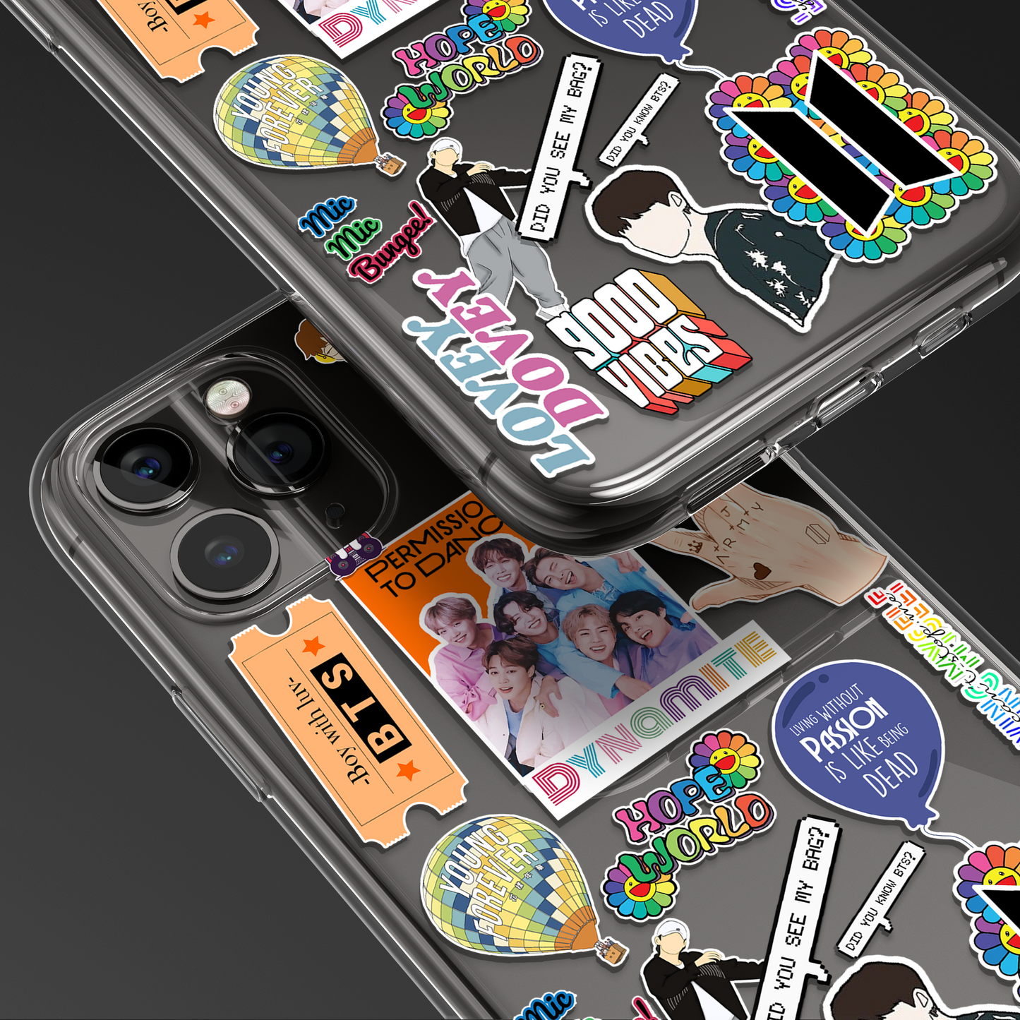BTS Cute Sticker Pattern Clear Silicon Case Cover