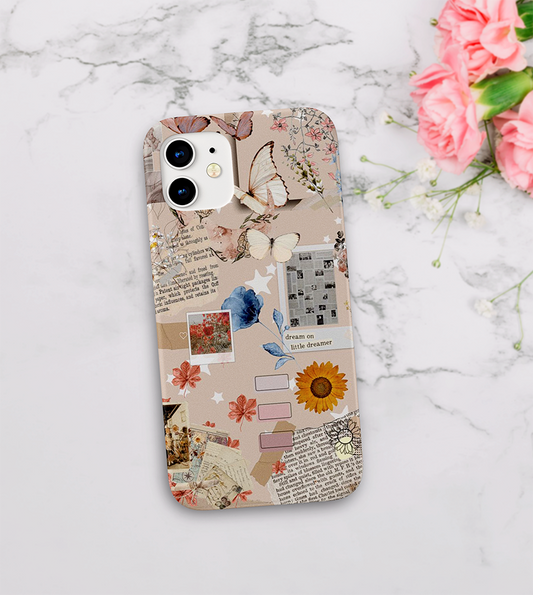 Aesthetic Butterfly with Flowers Slim Case Cover With Same Design Holder