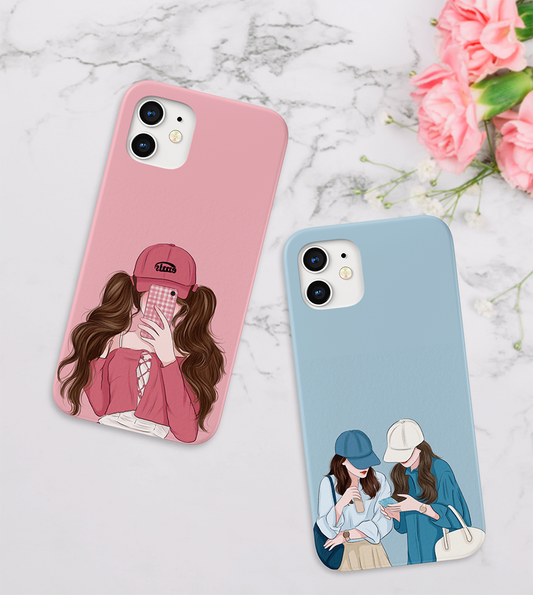 Cute Girl and Friend Slim Case Cover With Same Design Holder