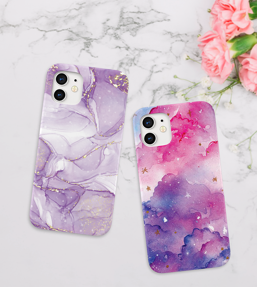 Purple Marble Slim Case Cover With Same Design Holder