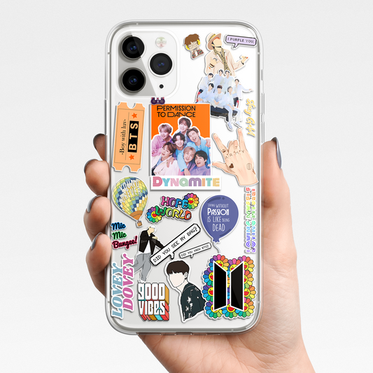BTS Cute Sticker Pattern Clear Silicon Case Cover