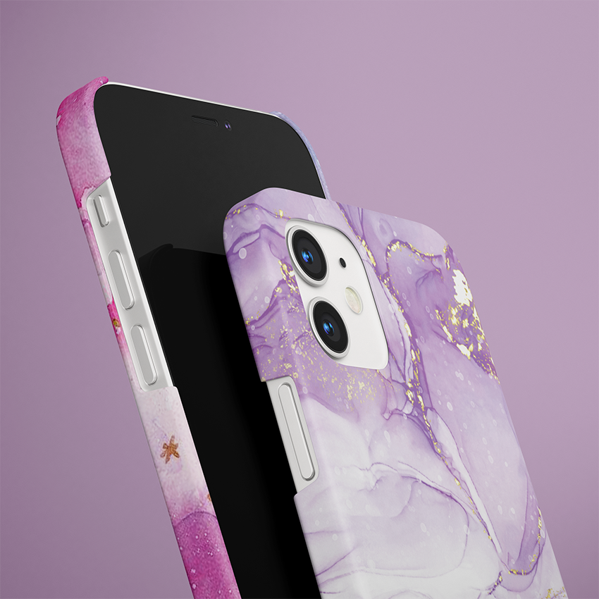 Purple Marble Slim Case Cover With Same Design Holder