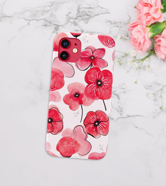 Aesthetic Pink Flower Slim Case Cover With Same Design Holder
