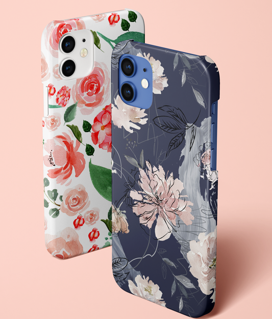 Blue and White Floral Design Slim Case Cover With Same Design Holder
