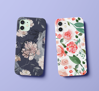 Blue and White Floral Design Slim Case Cover With Same Design Holder