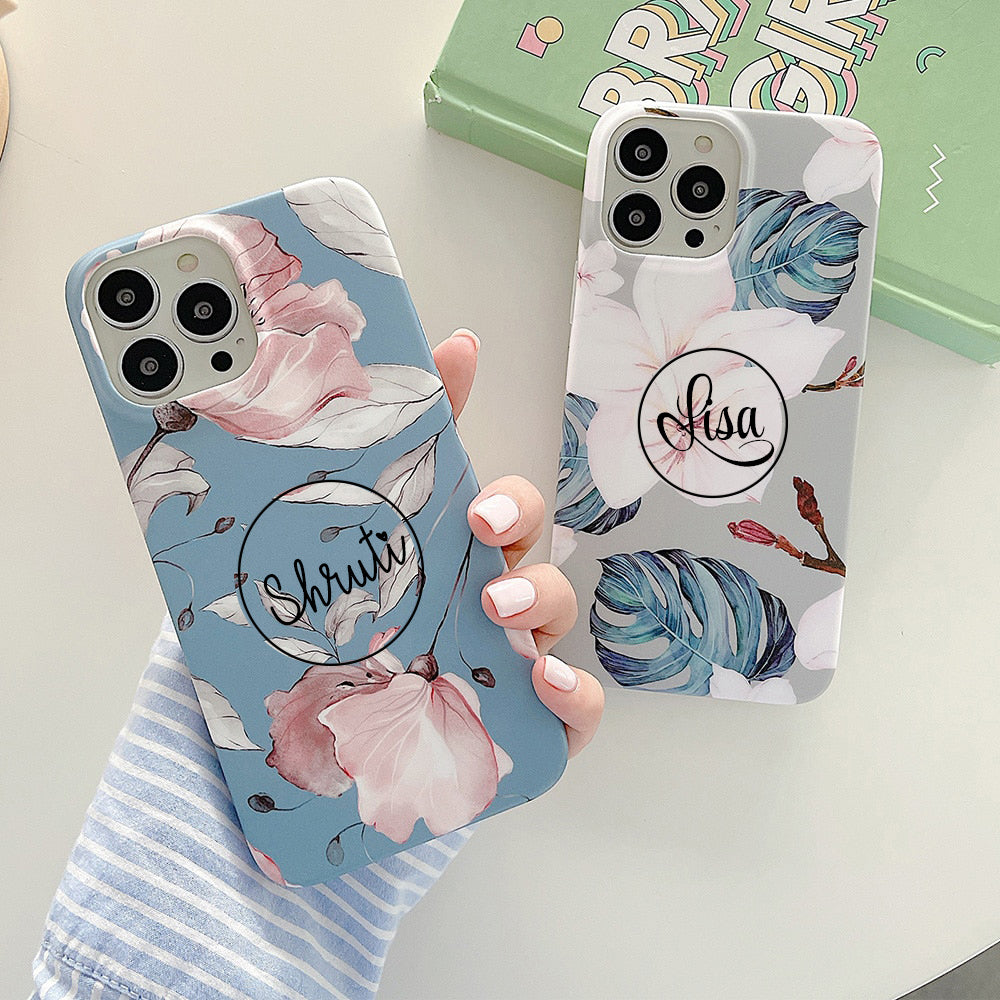 Grey Blue Floral Slim Case Cover With Same Design Holder – Phone