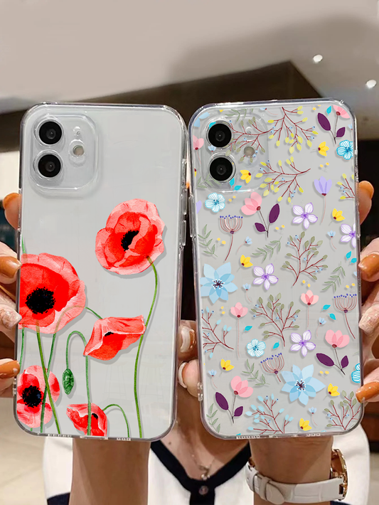 Lovely Floral Family Design Clear Silicon Case Cover