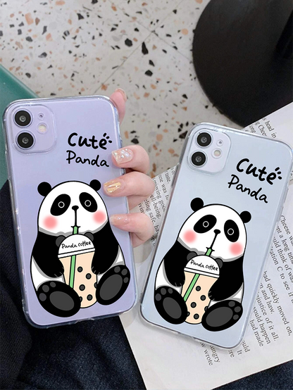 Cute Panda Coffee Soft Clear Silicon Case Cover