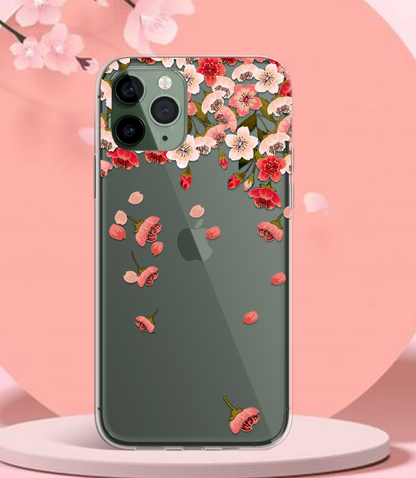 Pink and White Floral Soft Clear Silicon Case Cover