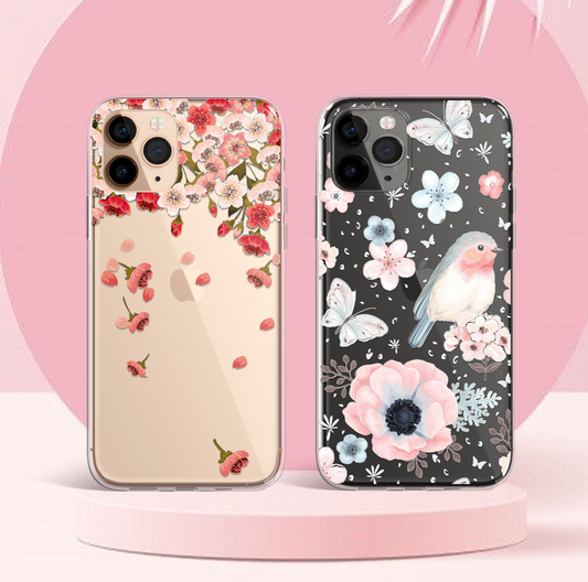 Pink and White Floral Soft Clear Silicon Case Cover