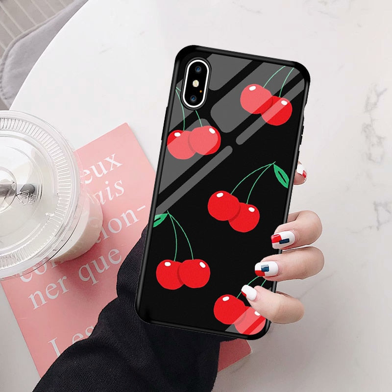 Pink Cherries Glass Case