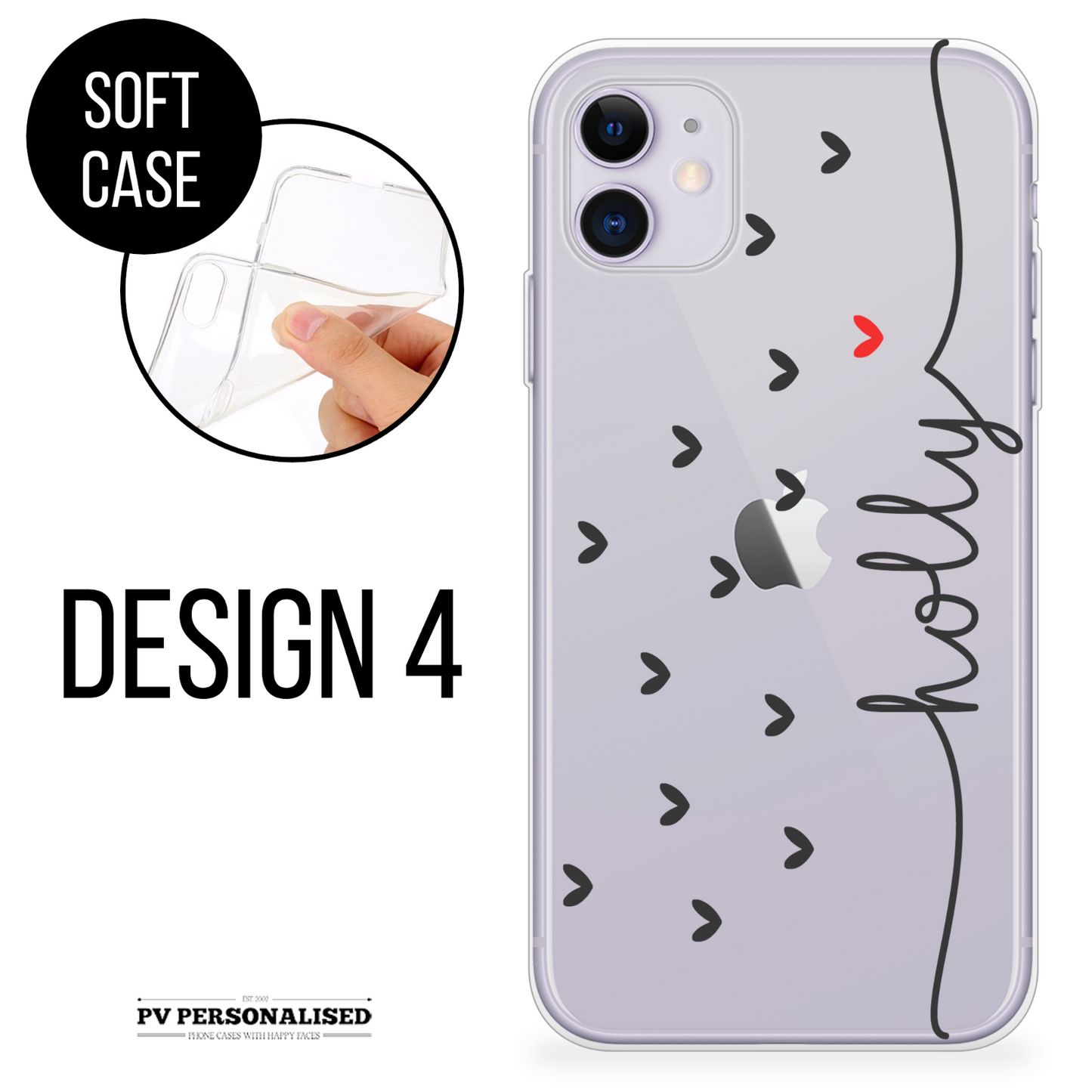 Custom Name Text With/Without Heart  Clear Silicon Case Cover
