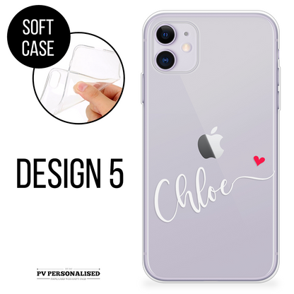 Custom Name Text With/Without Heart  Clear Silicon Case Cover
