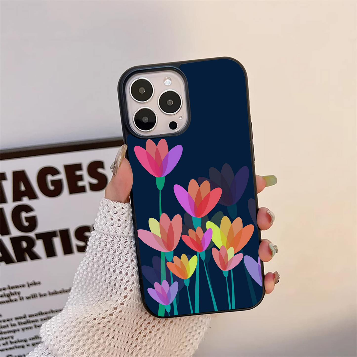 Floral Tulip Pattern Glass Case